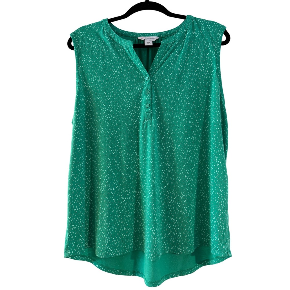 Liz Claiborne Women's Green Dot Sleeveless V-Neck‎ Button Front Tunic Top XXL
